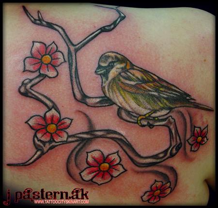 tattoos/ - Sparrow with Cherry Blossoms - 57950
